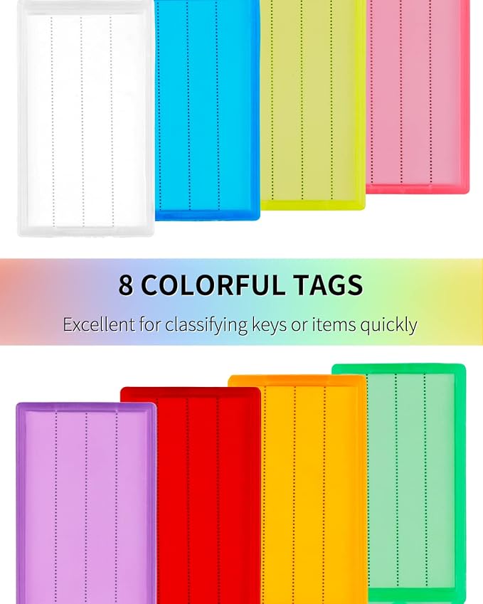 Uniclife 2 Pack Key Tag Rack, Slot Style Wall Mount Key Holder | Plastic Slot-Style Wall Rack Keeps Labeled Keys Organized with Transparent Tough Key Tag Identifiers in 8 Assorted Colors.