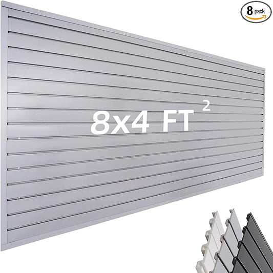 FRAYSCENT Slat Wall Paneling Garage Wall Organizer, Slatwall Panels Garage Tool Organizer Wall Mount Garage Slat Wall Storage Systems, Slat Board PVC Wall Panels Garage Storage (Grey, 8ftx4ft)
