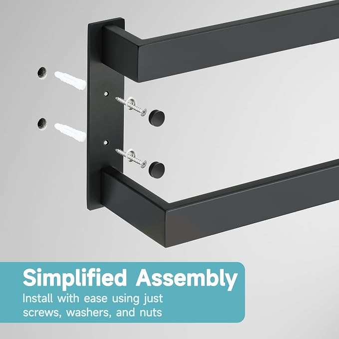 Alise Double Towel Bar, 16" Double Towel Racks for Bathroom, Matte Black | Bathroom Towel Rack Wall Mounted, 3.54" Wide Faster Drying, Ladder Design, SUS304 Stainless Steel