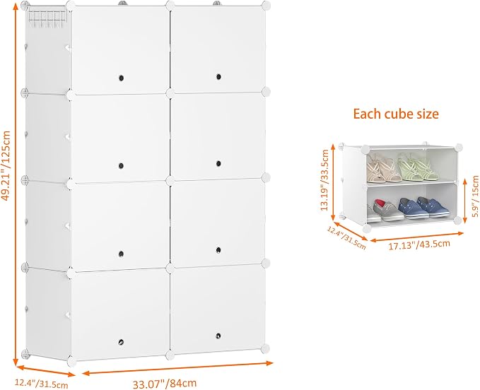 HOMIDEC Shoe Rack Organizer 32 Pair Modular Shoe Storage Cabinet for Closet | PP Plastic, Sturdy Steel Frame, Waterproof, Dustproof, Easy Clean, Shoe Shelves for Closet Garage Hallway Bedroom Entryway