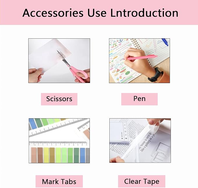 Office Supplies,Pink Desk Accessories,Office Supplies Set,Stapler and Tape Dispenser Set,Scissors,Staple Remover,Binder Clips,Staples,Ballpoint Pen,Index Tabs with Ruler,Clear Tape.9pcs for Office