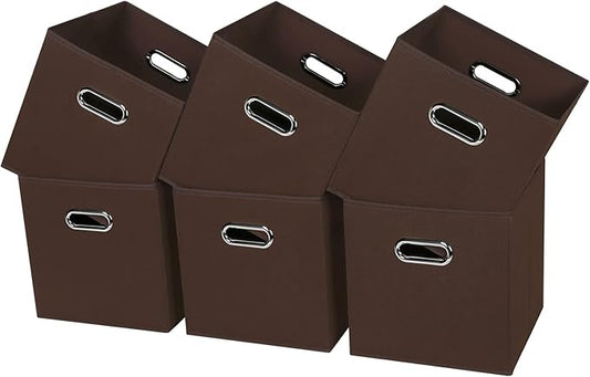 Fabric Cubby Storage Bins, 13x13x13 Inches, Foldable Storage Bins with Dual Handles, Set of 6, Coffee