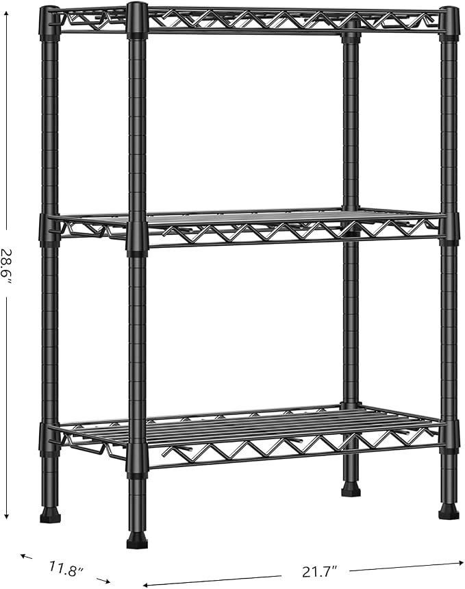 M MZG 750 lbs 3 Tier Shelf Metal Storage Shelves Wire Rack Closet Organizers with PP Board for Garage Kitchen Bathroom Laundry Black 11.8" D x 21.7" W x 28.6" H
