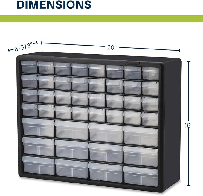 Akro-Mils 44-Drawer Plastic Drawer Storage Cabinet for Garage Organization, Bead Organizer, Building Bricks Storage, Teacher Toolbox, Makeup Organizer, 20-Inch W x 6-Inch D x 16-Inch H, 10144 White
