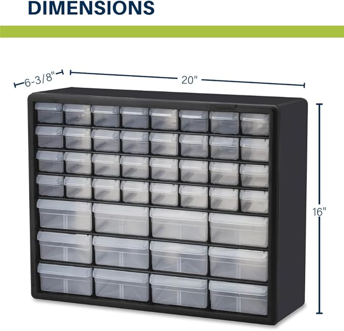 Akro-Mils 44-Drawer Plastic Drawer Storage Cabinet for Garage Organization, Bead Organizer, Building Bricks Storage, Teacher Toolbox, Makeup Organizer, 20" W x 6" D x 16" H, 10144 Black (Pack of 2)