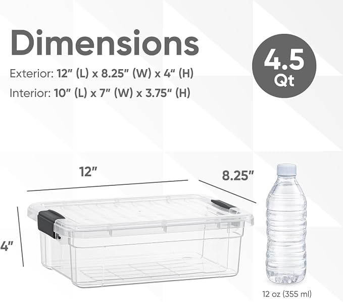 Superio Clear Storage Box with Lid, 4.5 Quart Plastic Container Bins for Organizing, Stackable Crates, BPA Free, Non Toxic, Odor Free, Organizers for Home, Office, School, and Dorm