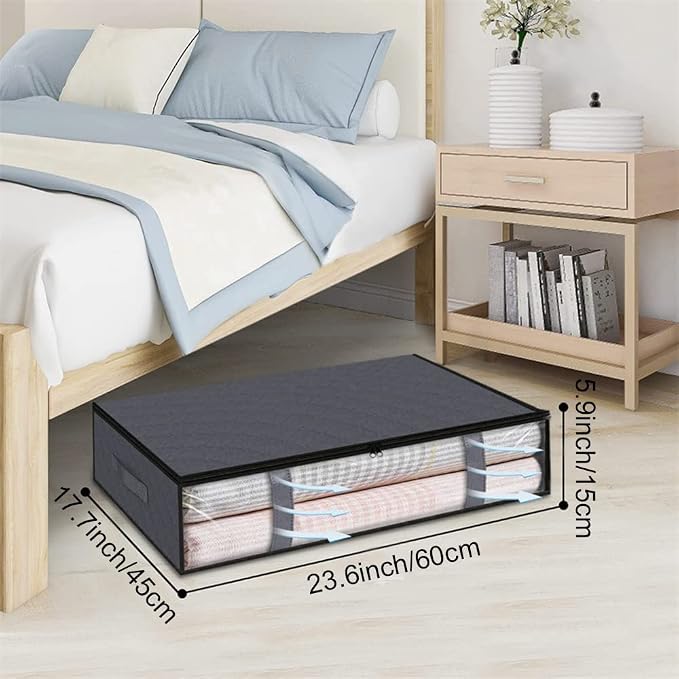 Under Bed Storage Containers, 4-Pack Large Capacity Underbed Storage Bags Organizer, Thick Fabric Storage Bins with Clear Window and Handles for Blanket, Comforter, Bedding, Clothes, Gray
