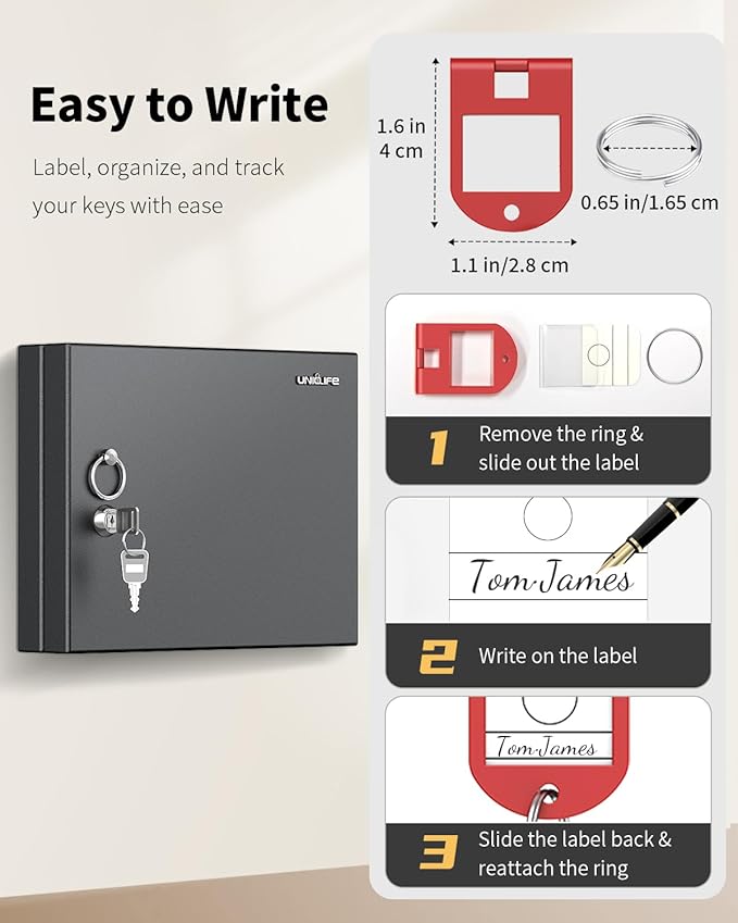 Uniclife 16 Keys Key Lock Box, Wall Mount Key Box, Car Key Organizer with Writable Key Racks and Tags, Security Key Cabinet, Car Key Holder Storage Box for Office, Hotel & Company