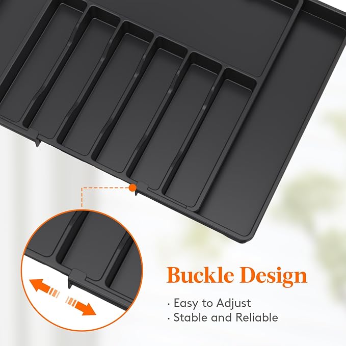 Lifewit Silverware Drawer Organizer, Expandable Utensil Tray for Kitchen, BPA Free Flatware and Cutlery Holder, Adjustable Plastic Storage for Spoons Forks Knives, 17- 30 x 18.5", Black
