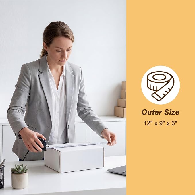 CRUGLA 12x9x3 White Shipping Boxes, 25 Pack Corrugated Mailer Boxes for Small Business Packaging, Quick Fold Cardboard Mailer with Round Seal Stickers