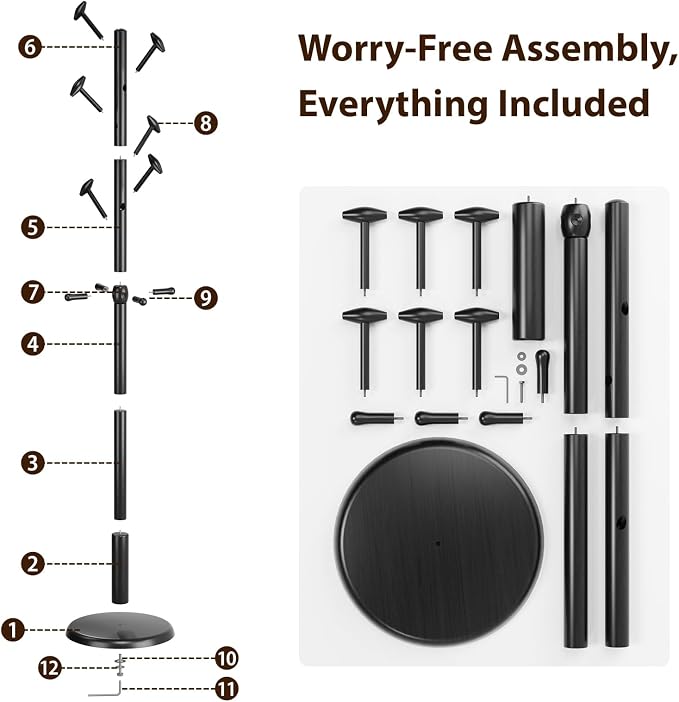 Taitiy Solid Wood Coat Rack Freestanding Coat Tree | with 10 Hooks for Bedroom, Livingroom, Entryway, Sturdy Coat Hanger Stand for Hats, Coats, Scarves, Handbags, Purses
