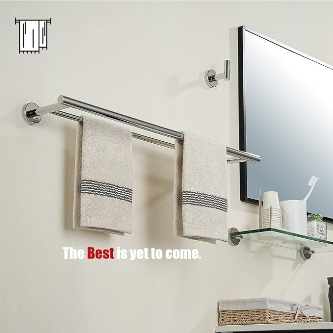 JQK Chrome Towel Bar, 27 Inch 304 Stainless Steel Thicken 0.8mm Double Bath Towel Rack for Bathroom, Towel Holder Polished Chrome Wall Mount, Useable Length 24 Inch 2 Pack, TB100L24-CH-P2