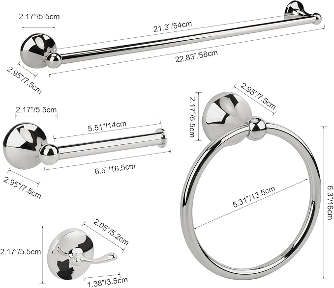 4 Piece Antique Bathroom Hardware Accessories Set Chrome,Towel bar Set 24 Inch Towel Bar Set,Towel Rack Set,Bathroom Towel Holder Set