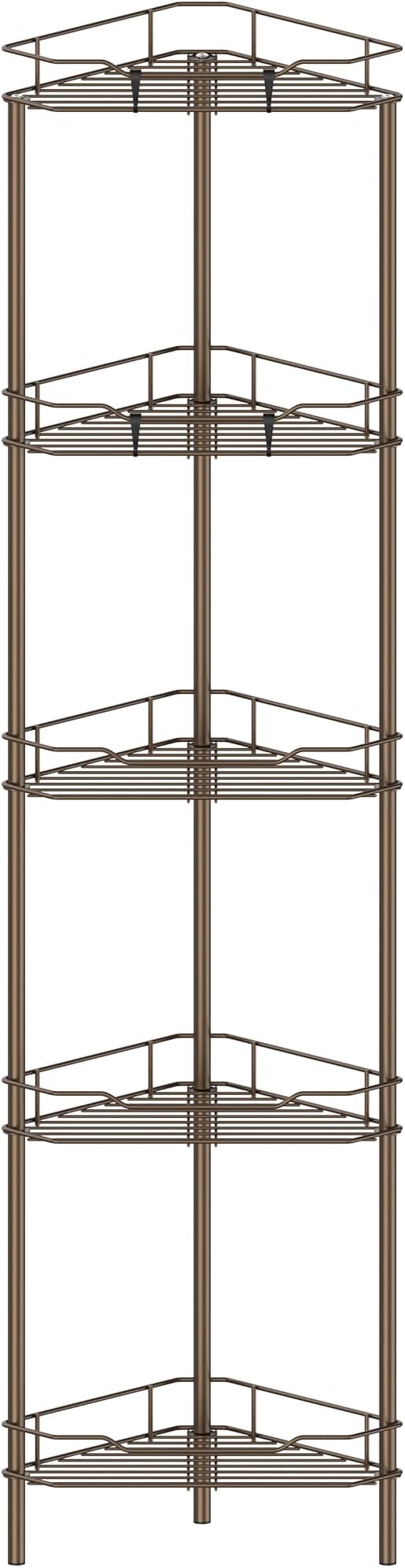 HuggieGems 5 Tier Floor Standing Corner Shower Caddy Organizer Shelf with Hooks, Bathroom Shelves Stand Rack, Bronze