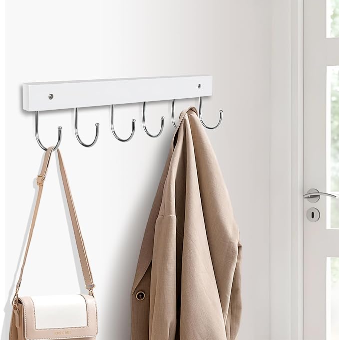 2-Pack Coat Rack Wall Mount, 14.6" Wooden Wall Hanger, 12 Rotating Hooks | Wooden coat rack, for coats, purses, hats, jackets, towels, space-saving entryway, hall, apartment organizer, white