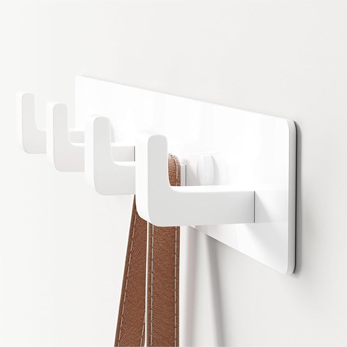 White Coat Rack Wall Mount - 12.5" Rail with 4 Right-Angle Hooks(1 Pack) | Drill-Mounted Organizer for Coats, Hats, Bags in Entryway, Bathroom, Bedroom