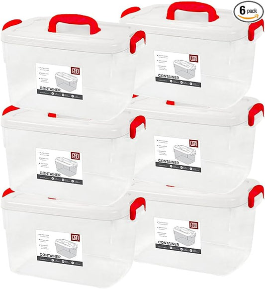 Tribello Clear Plastic Storage Bins with Lids Stackable Storage Bins - 9 Quarts - 6 Pack