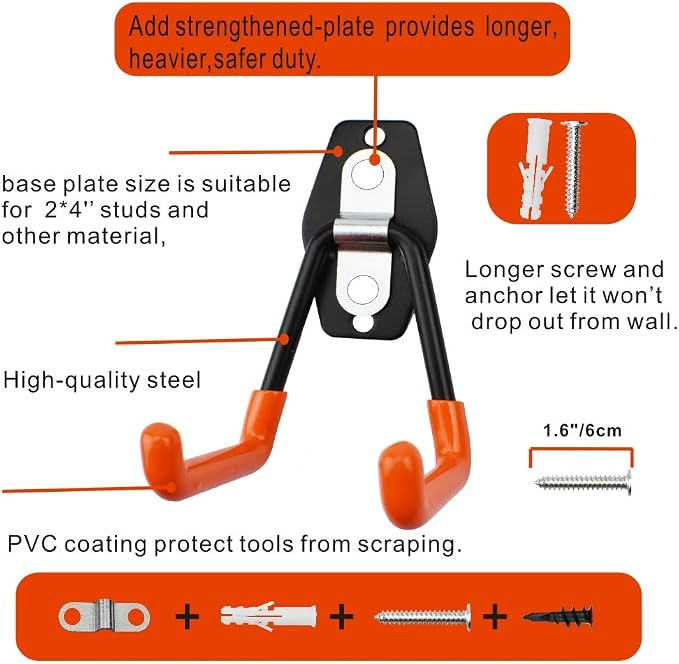 PHUNAYA Garage Storage Utility Hooks,Wall Mount&Heavy Duty Garage Hanger & Organizer to Handle Ladder, Hold Chairs,with Premium Steel to Hang Heavy Tools for Up to 55lbs(4Pack*7.5Inch)