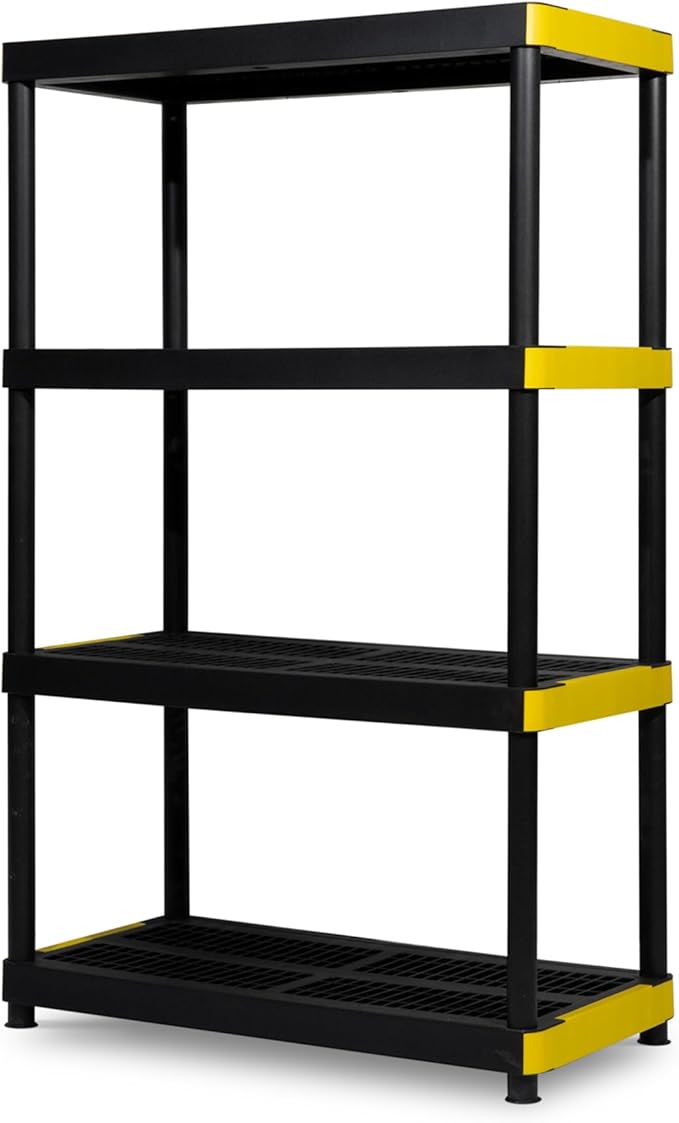 Simpli-Magic 4-Tier Heavy Duty Plastic Storage Shelving Unit, Garage & Basement Organizer, Modular Rack, 36 x 18 x 57 Inches, 200 lbs per Shelf, 800 lbs Total Capacity