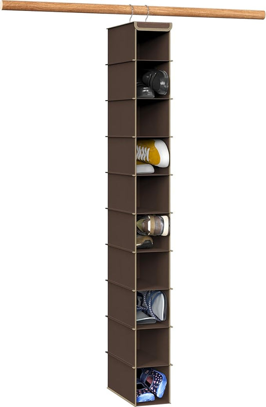 Simple Houseware 10 Shelves Closet Hanging Shoe Organizer, Brown | Dual Metal Hooks, Holds Up to 20 lbs, for Narrow Space