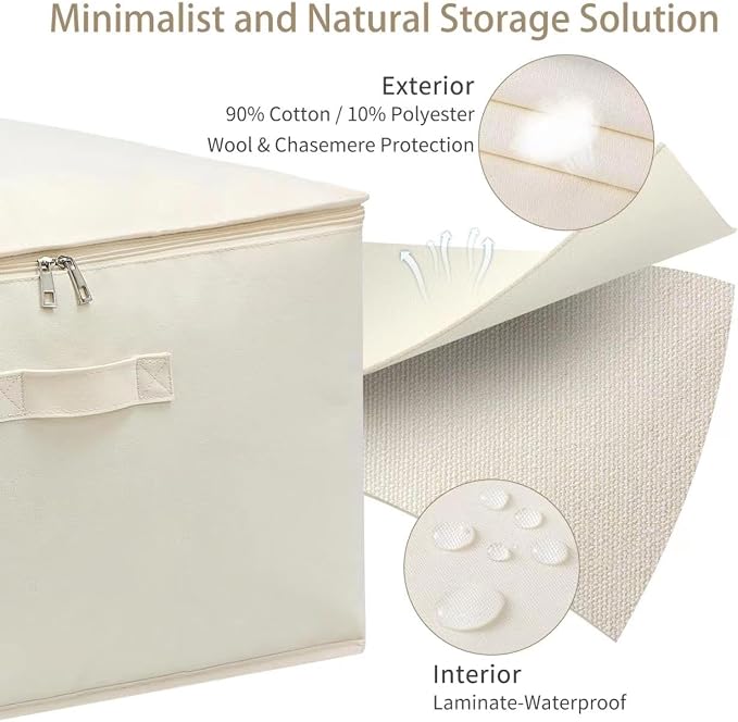 6 Pack Canvas Comforter & Blanket Storage Bags with Clear Window, Beige | Large Capacity, Cotton Linen Fabric, Reinforced Handles, Foldable Design for King Comforters, Clothes and Blankets Storage