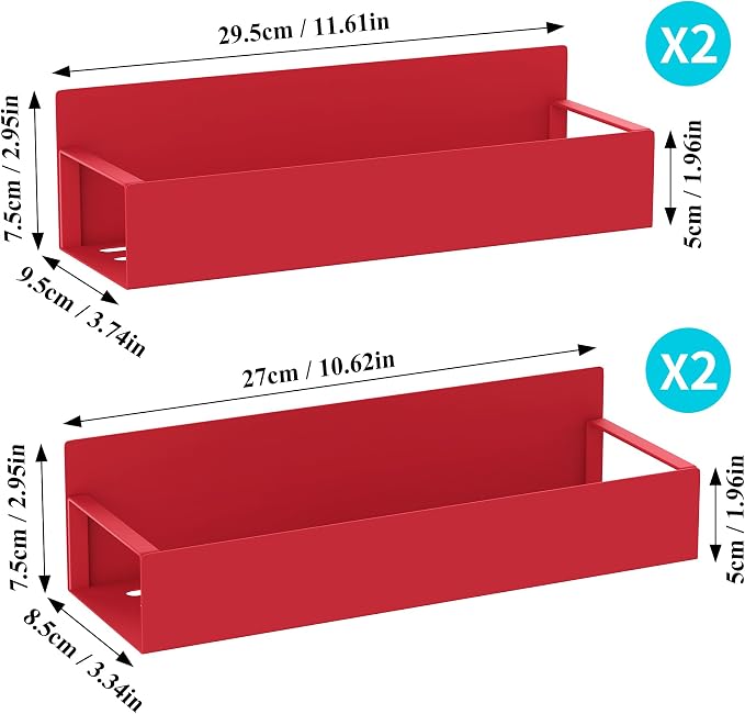 HuggieGems 4 Pack Magnetic Spice Storage Rack Organizer for Refrigerator and Oven, Red Fridge Organizers and Storage