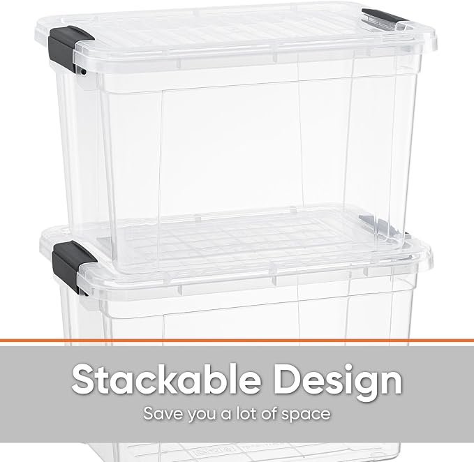Superio Clear Storage Boxes with Lids, 8.75 Quart Plastic Container Bins for Organizing, Stackable Crates, BPA Free, Non Toxic, Odor Free, Organizers for Home, Office and Dorm, 4 Pack