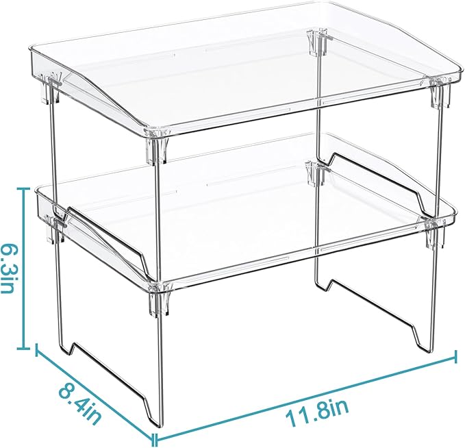 STARLATTA 2 Pcs Cabinet Organizer Shelf, Stackable Kitchen Counter Shelves, Spice Rack,Countertop Organizers, Clear Plastic Storage Shelves Rack for Makeup,Bathroom,Cupboard,Desk,Pantry Organization