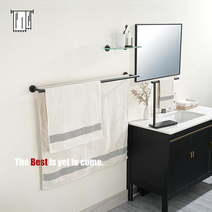 JQK Double Towel Bar Black, 39 Inch 304 Stainless Steel Thicken 1mm Towel Rack for Bathroom, Bath Towel Holder Matte Black Wall Mount, Useable Length 36 Inch, TB100L36-PB