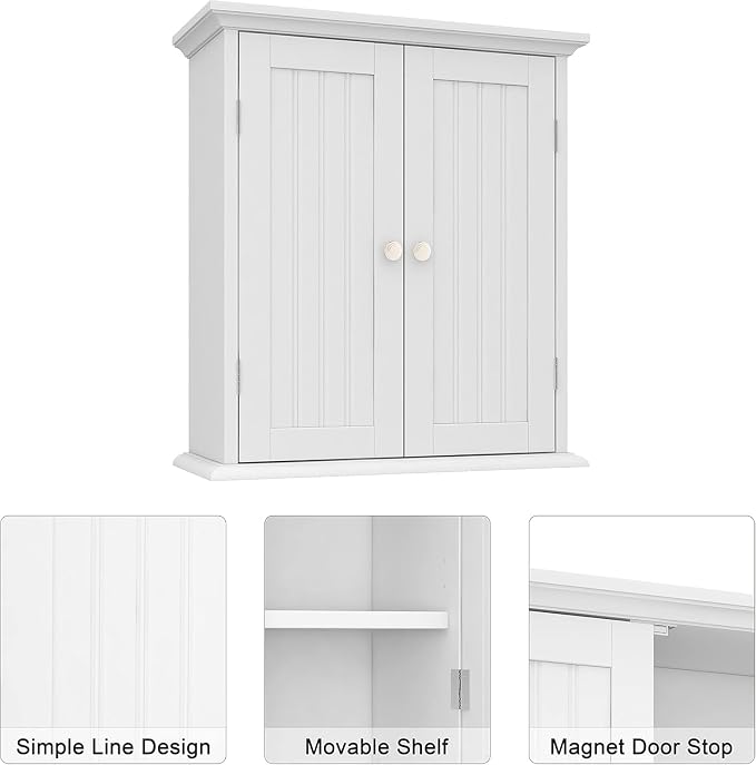 ChooChoo Bathroom Wall Cabinet Set of 2, Over The Toilet | 8.8"D x 21.1"W x 24"H, Medicine Cabinet, 2 Door and Adjustable Shelves, Cupboard, White