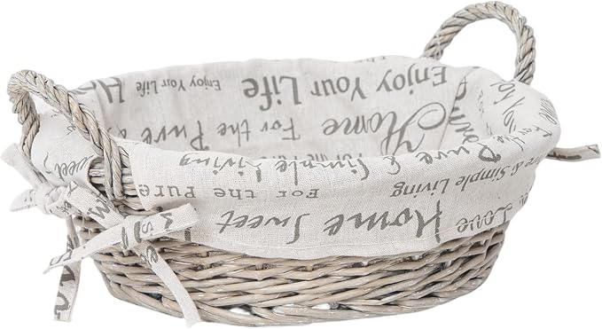 Round Wicker Storage Basket, Natural Handwoven Willow Rattan Basket with Cloth Liner & Sturdy Handles, Farmhouse Decor Bread Fruit Organizer for Kitchen Counter, Pantry