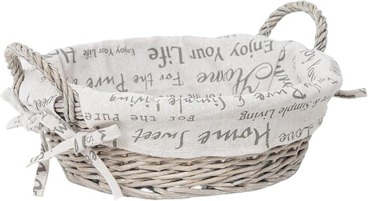 Round Wicker Storage Basket, Natural Handwoven Willow Rattan Basket with Cloth Liner & Sturdy Handles, Farmhouse Decor Bread Fruit Organizer for Kitchen Counter, Pantry
