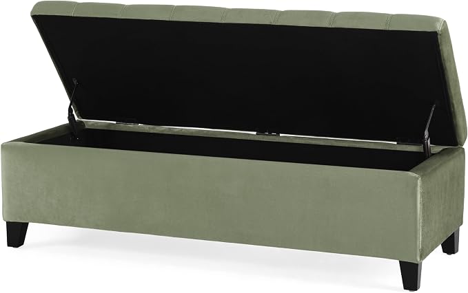 Upholstered Storage Ottoman Bench, End of Bed Bench with Storage Chest, Foldable Foot Rest with Legs for Living Room, Bedroom, Entryway, Dark Gray (Pale Green)