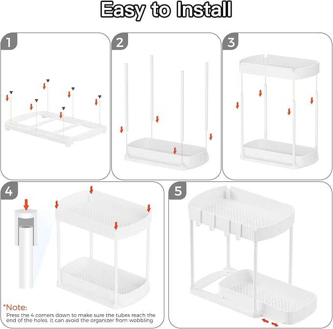 Ukeetap 2 Pack Multi-Purpose Pull-Out Storage Organizers, Under Sink & Cabinet Storage, 12.8 Inch, White