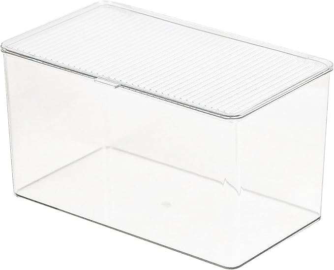 ZEXALOR Clear Plastic Storage Bin with Lid, Organizer for Pantry, Office, Bathroom, Kitchen, Snack, Tea Bag, Coffee Container (Large)
