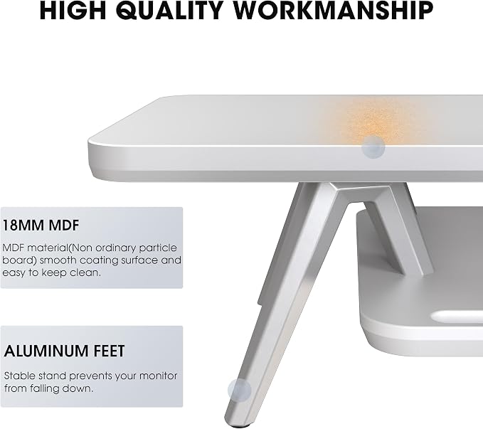 Fenge Dual Monitor Stand Riser, Wooden Desk Shelf with 2-Tier Storage | 47.2-Inch Extra Wide, Sturdy Aluminum Legs, Built-In Phone & Tablet Slot, Desktop Organizer for Office Accessories