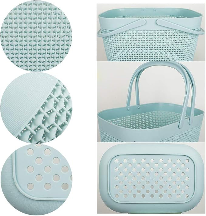 Plastic Portable Shower Caddy Basket, Storage Organizer with Handle, Blue | Bottom Drain Holes, Keep Dry, Sturdy and Durable, Easy to Carry for Bathroom, Kitchen, Dorm Room, RV, College
