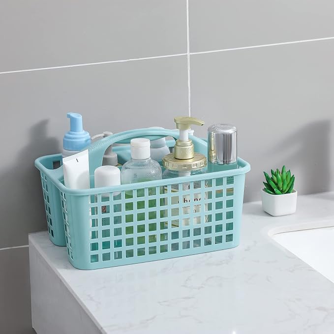 Portable Shower Caddy Basket Plastic Storage Basket with Divided Light Blue | Sturdy Large Capacity Cleaning Supplies Organizer Compartments Tool Bin for Bathroom Kitchen Bedroom College Dorm Essentials