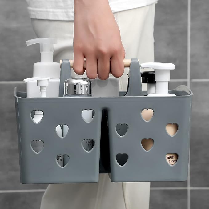Portable Shower Caddy Plastic Shower Basket Organizer with Handle, Grey | Divided Bathroom Caddy Storage Cleanning Caddy Tote for College, Dorm Room, Kitchen