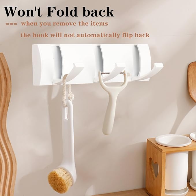 Folding Coat Hooks, Wall Mounted Coat Rack with 3 Retractable Hooks, Heavy Duty Towel Rack for Bathroom Wall Hook for Hanging Clothes Bathrobe, Stainless Steel Coat Hanger for Entryway(White)