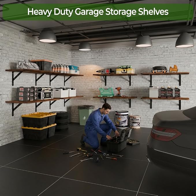 Dogsky 2-Pack Garage Storage Shelving Wall Mounted, 3x2Ft (36x24In) Heavy Duty Wood Floating Wall Shelf, 300lbs Capacity Shelves for Garage, Closets, Utility Rooms and Kitchens, Burn Yellow