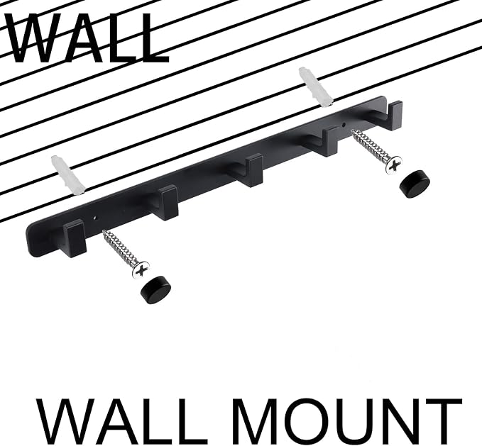 Coat Rack, Heavy Duty Stainless Steel 5 Tri Coat Hook Hanger, Wall Mounted Wall Hooks, Rustic Clothes Hook/Key Hook Rail for Bathroom Kitchen Entryway(2 Pack, 5 Hook Black)