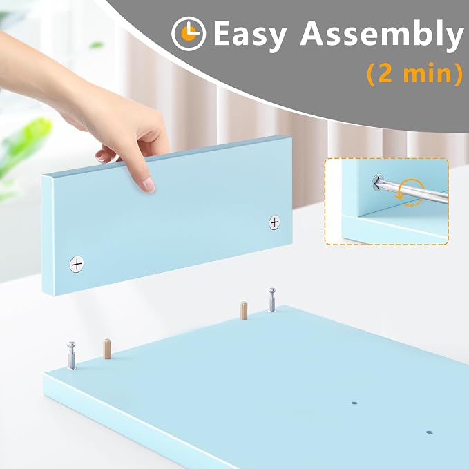 TAVR Dual Monitor Stand Riser, Wooden Computer Monitor Stand for 2 Monitors | Extra Long Multifunctional Desktop Organizer Riser for TV, PC Monitor, Laptop, Printer, Max 43.3" Length, Blue