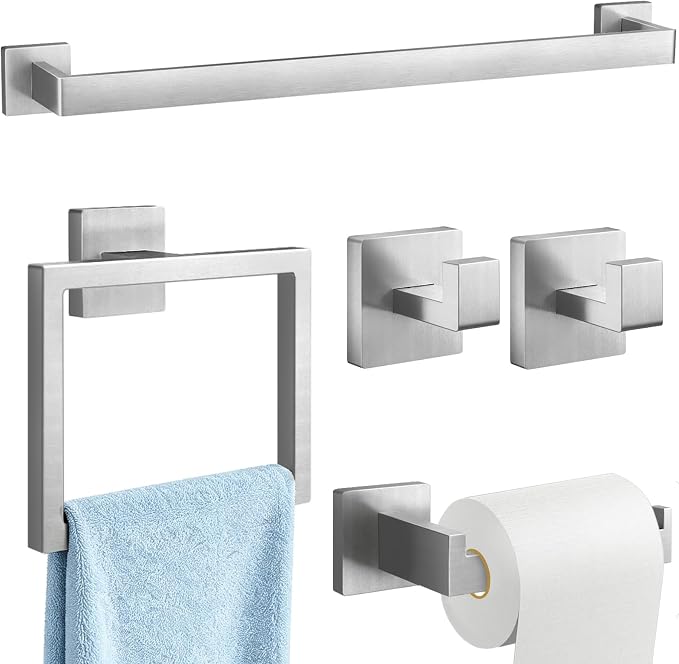 Gypie 24-Inch Extended Towel Bar Set Wall Mounted, Bathroom Accessory Set Brushed Nickel 5-Pieces Bathroom Hardware Set