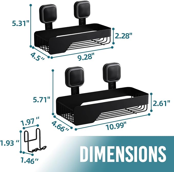 TAILI Shower Caddy Suction Cup Stainless Steel Shower Shelves Black 2pack