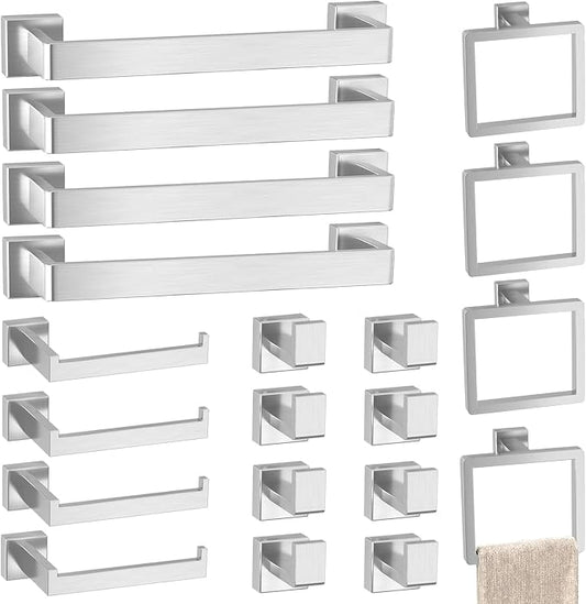 20-Pieces Brushed Nickel Bathroom Accessories Set, 16 Inch Towel Bar Set | Stainless Steel, Towel Ring, Toilet Paper Holder, Robe Hooks, Towel Racks for Bathroom Wall Mounted, Bathroom Hardware Set