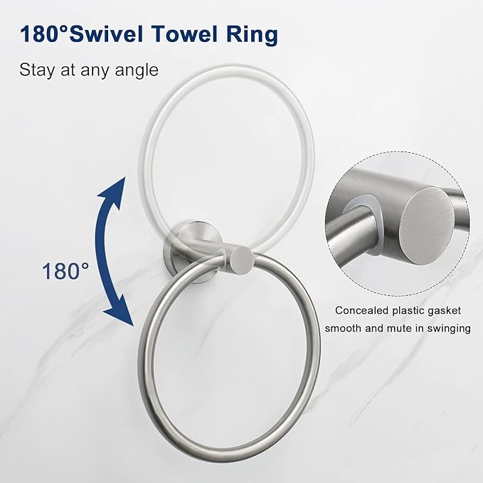 NearMoon Bath Towel Ring, Bathroom Hardware Accessories-Thicken Stainless Steel Hand Towel Holder for Bathroom, Modern Round Towel Hanger Wall Mounted (Brushed Nickel, 5 Pack)