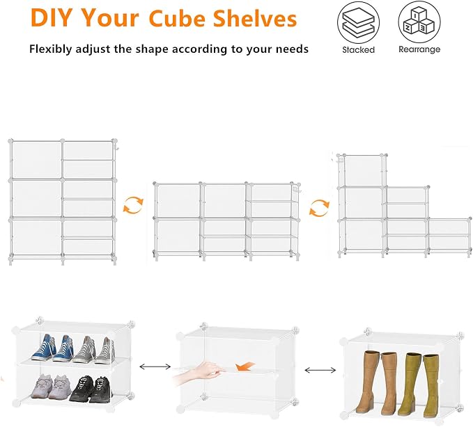 AWTATOS Closet Organizer 6 Cube Storage Shelves, Transparent Twill | Portable Closet Clothes Organizers Storage Shelf DIY Stackable Cubby Shelving for Closet Bedroom Living Room Office