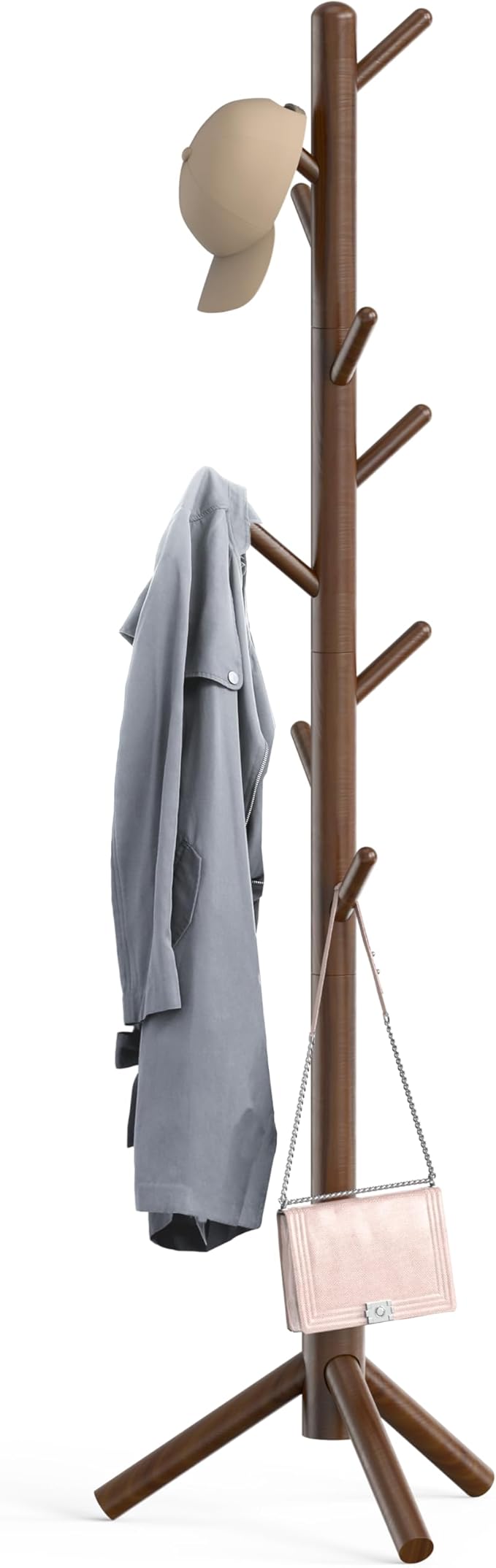 Simple Houseware Wooden Coat Rack Stand, Hall Tree with 9 Hooks, Walnut | Adjustable Tree Rack for Entryway, Hallway, Bedroom, Office