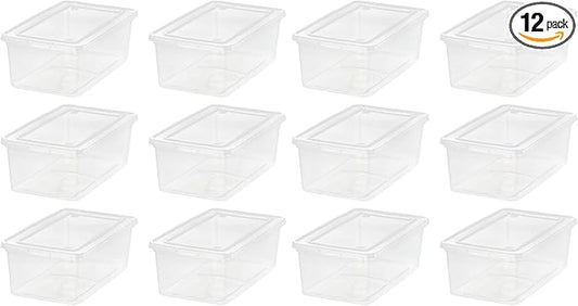 IRIS USA 12-Pack Storage Bins with Lids, 6 Quart - Crystal Clear, Shoe Boxes Stackable Containers Organize Shoes Closet Shelves, Teacher Tools Classroom Organization, Game - BPA-Free Plastic